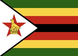 [ai] The national flag of Zimbabwe features a green, gold, black, red, and white color scheme. The flag includes a red star with a yellow bird and a crown on a white triangle on the left side.